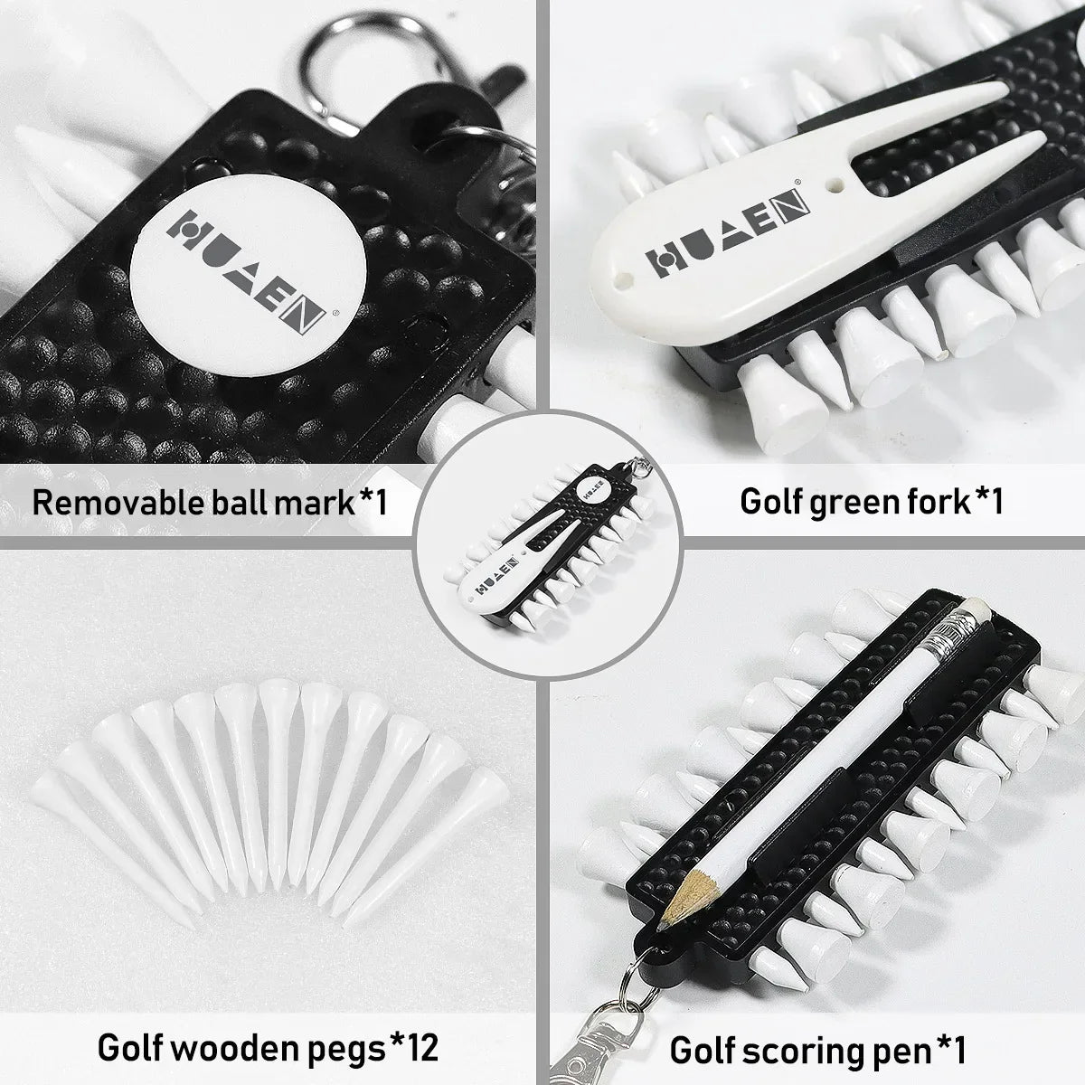 OTAUTAU Portable Golf Tee Rack with 12 Tees, Green Fork & Pencil – Golf Accessory Storage TC001