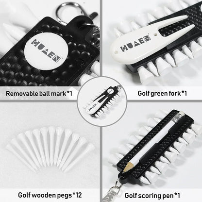 OTAUTAU Portable Golf Tee Rack with 12 Tees, Green Fork & Pencil – Golf Accessory Storage TC001