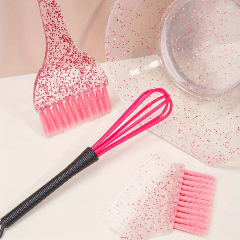 4pcs Hair Styling & Highlight Dyeing Set – Sparkling Comb, Oil Brush, Single-Sided Soft Hair Pearl Dyeing Brush