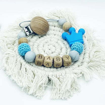 DIY Custom Name Silicone Beads & Wooden Ring Pacifier Clip – Safe Baby Teether, Eco-Friendly Dummy Chain Gift