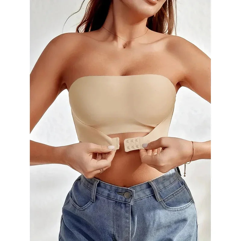 Women's Strapless Seamless Bra — No Padding, Front Button Comfortable Smooth Underwear