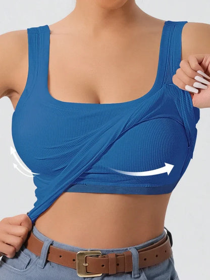 Women's Ribbed One-Piece Tank Top - Built-In Bra Square Neck Slim Fit Summer Bodysuit