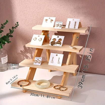 Wooden Display Rack – Ear Stud, Earrings, Perfume & Jewelry Organizer for Desktop