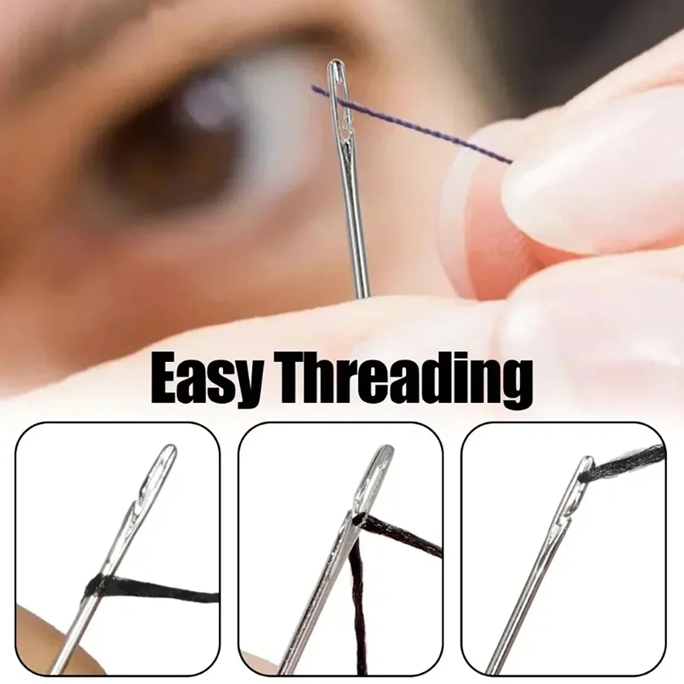 Side Hole Blind Sewing Needles – Stainless Steel Self-Threading Hand Sewing Pins for DIY & Home Use