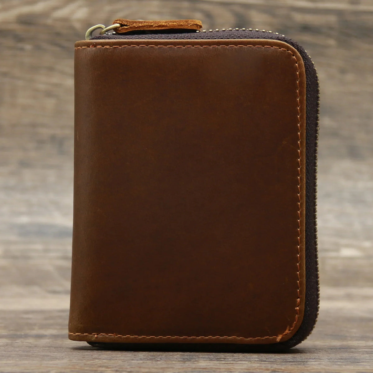 Men’s Genuine Leather Zipper Wallet – Compact Short Purse with Credit Card Slots, Cash & Coin Pocket