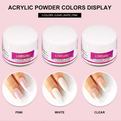 Nail Acrylic Powder and Liquid Monomer Kit – Crystal Nail Glitter, 3D Nail Tips, Carving Tools for Nail Art Decoration