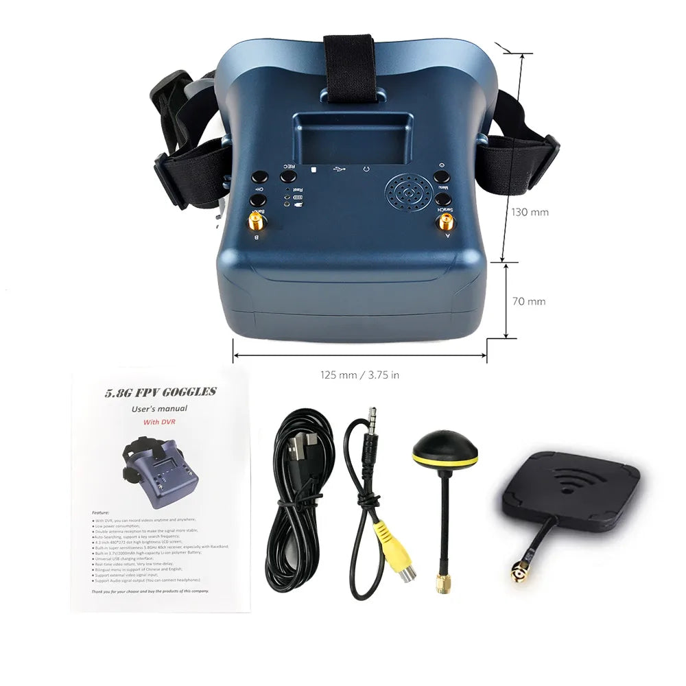 008D 5.8G 40CH 4.3" HD FPV Goggles with DVR & Battery – Diversity Video Headset for RC Drone EV800D