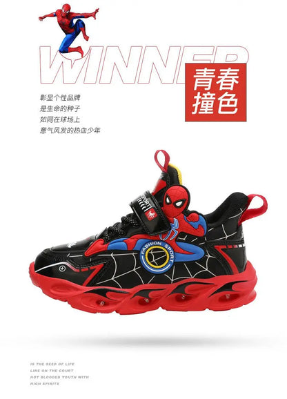 Disney Boys LED Shoes – Cartoon Sports Sneakers with Non-Slip Leather, Size 25-35, Perfect for Running