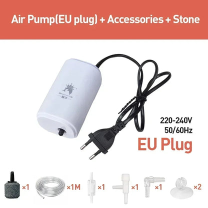 Ultra Silent 3W Aquarium Air Pump - 220V-240V Mini Fish Tank Oxygen Compressor (110V Option)
