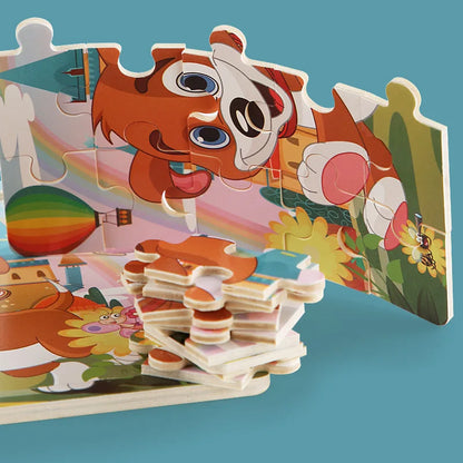 20PCS Wooden 3D Cartoon Animal & Vehicle Puzzle – Montessori Educational Jigsaw Toys for Kids Ages 1–3
