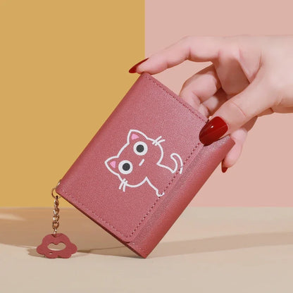 2023 New Cat-Themed Mini Wallet for Women - Cute and Fashionable Short Fold Design with Personalized Student Style
