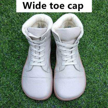 Barefoot Genuine Leather Boots with Wool Lining – Zero Drop, Wide Toe Box for Men & Women