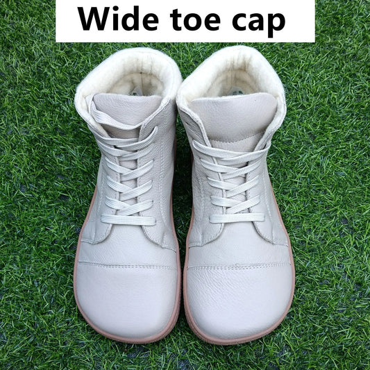 Barefoot Genuine Leather Boots with Wool Lining – Zero Drop, Wide Toe Box for Men & Women