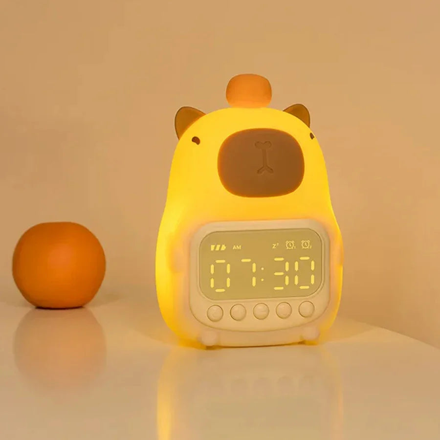 Capybara LED Digital Alarm Clock - Rechargeable Bedside Lamp with Timer, Dimmable Light & USB Charging, Kids Gift