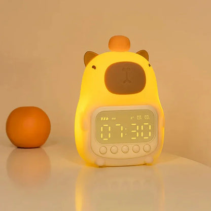 Capybara LED Digital Alarm Clock - Rechargeable Bedside Lamp with Timer, Dimmable Light & USB Charging, Kids Gift