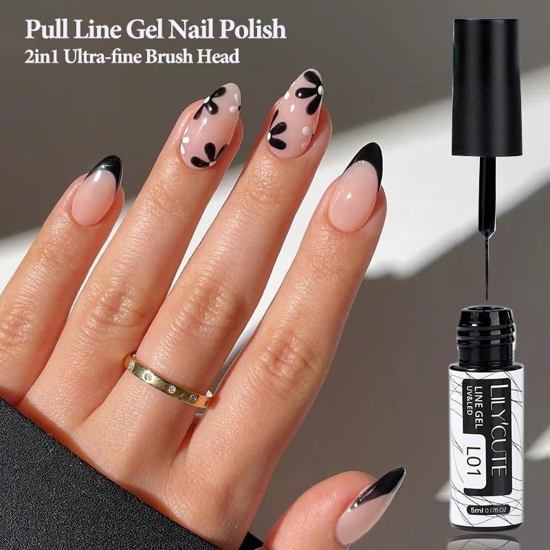 LILYCUTE 5ml Silver Metallic Liner Gel Polish – Super Bright UV Nail Art Stripe & Drawing Paint Varnish, Mirror Effect Graffiti Gel