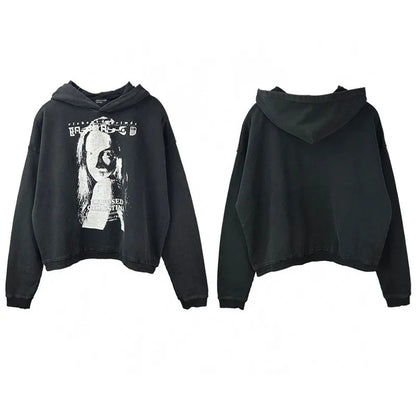 2025SS Ripped E.R.D. Hoodie – Men & Women Slogan Print Short Wide Sweatshirt