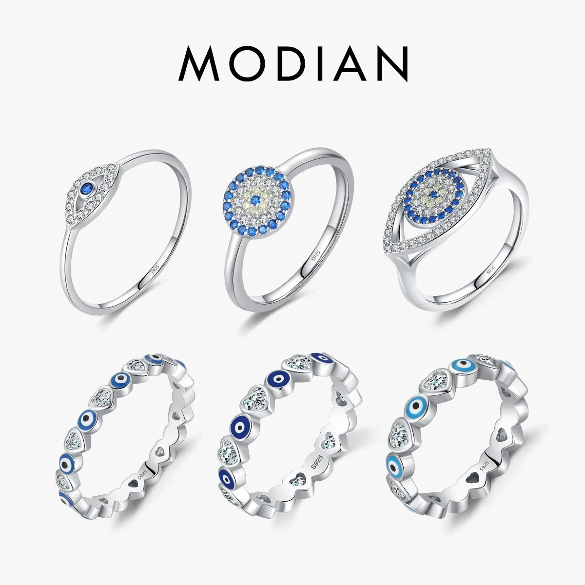 MODIAN 925 Sterling Silver Blue Ghost Eyes Ring — Sparkling Cubic Zirconia for Women