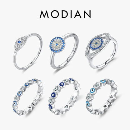 MODIAN 925 Sterling Silver Blue Ghost Eyes Ring — Sparkling Cubic Zirconia for Women