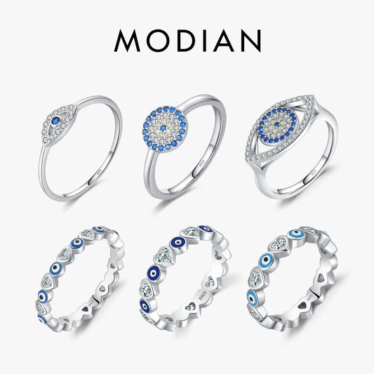 MODIAN 925 Sterling Silver Blue Ghost Eyes Ring — Sparkling Cubic Zirconia for Women