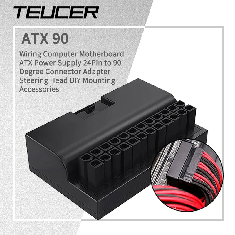 TEUCER 24-Pin ATX Power Adapter - 90° Motherboard Power Connector Extension Cable