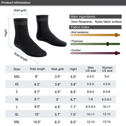 3mm Neoprene Diving Socks | Non-Slip Adult Wetsuit Shoes | Warm Patchwork Elasticity Boots for Swimming, Snorkeling, Diving