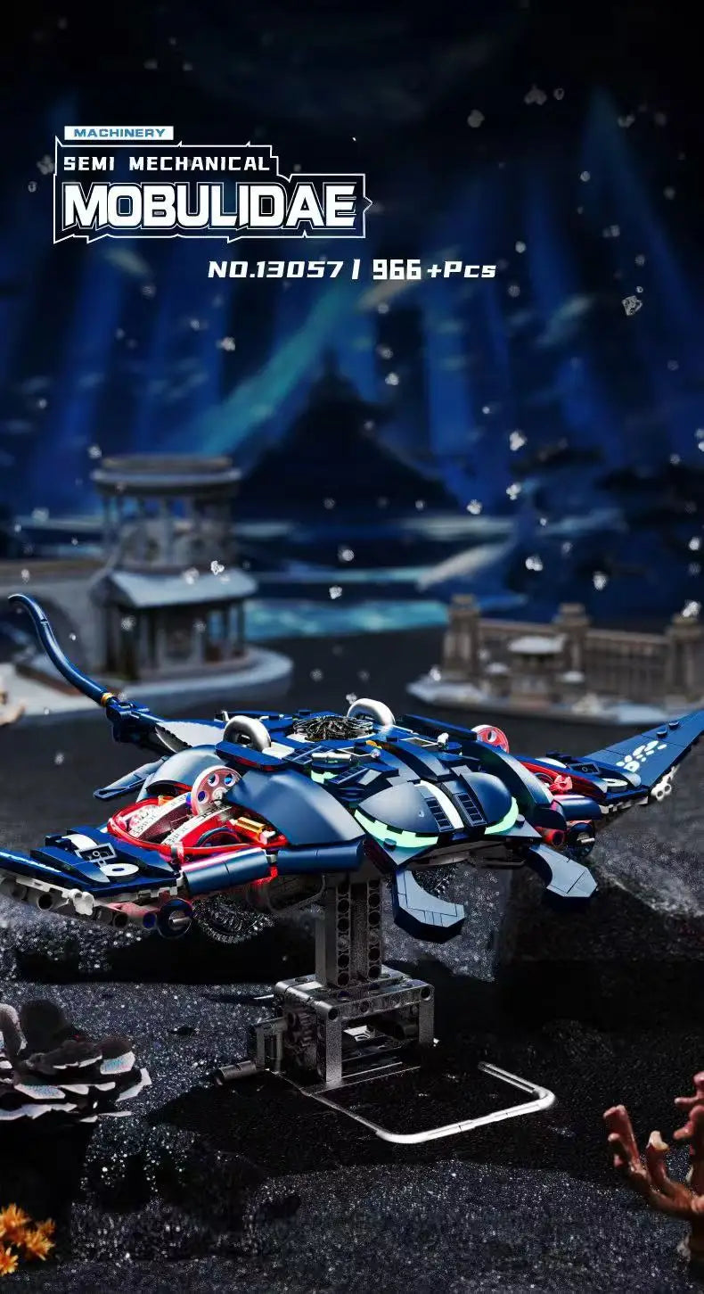 Mechanical Animal Building Blocks – T-Rex, Whale, Parrot, Devil Ray & Shark Model with Lights for Kids & Adults