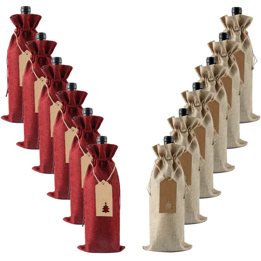 12Pcs Burlap Wine Bags - Multicolor Gift Bags for Wine Bottles with Drawstrings, Tags & Ropes - Ideal for Christmas, Weddings, Birthdays