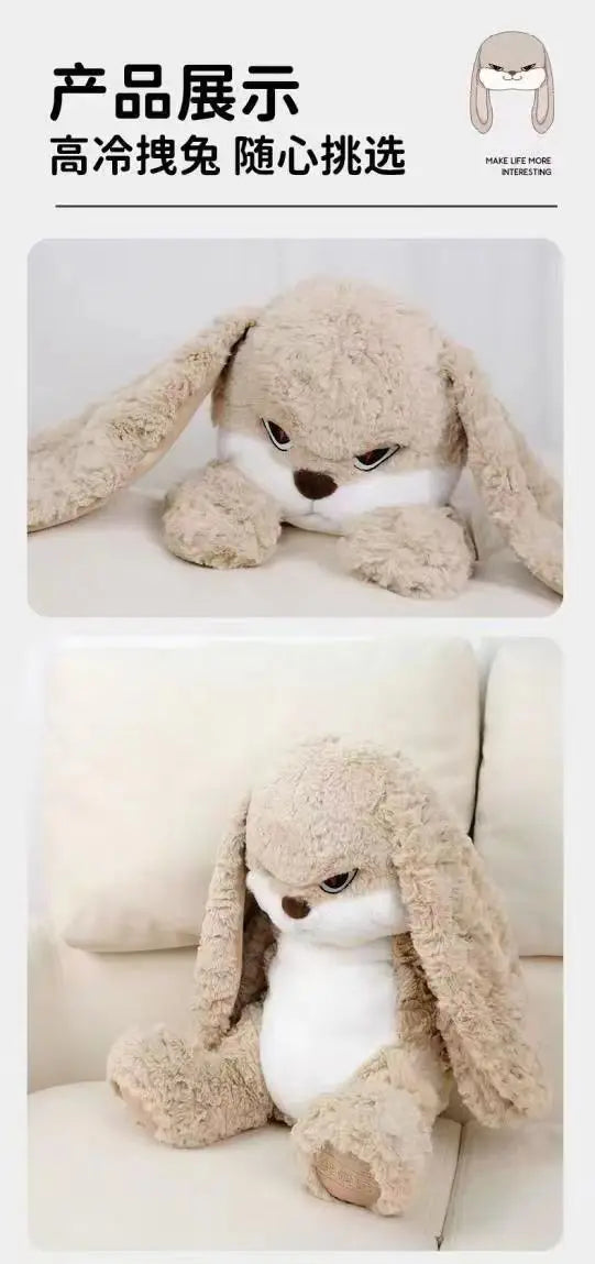 Large Angry Rabbit Plush Toy – Cute Kawaii Stuffed Animal, Soft Doll for Room Decor & Birthday Gift