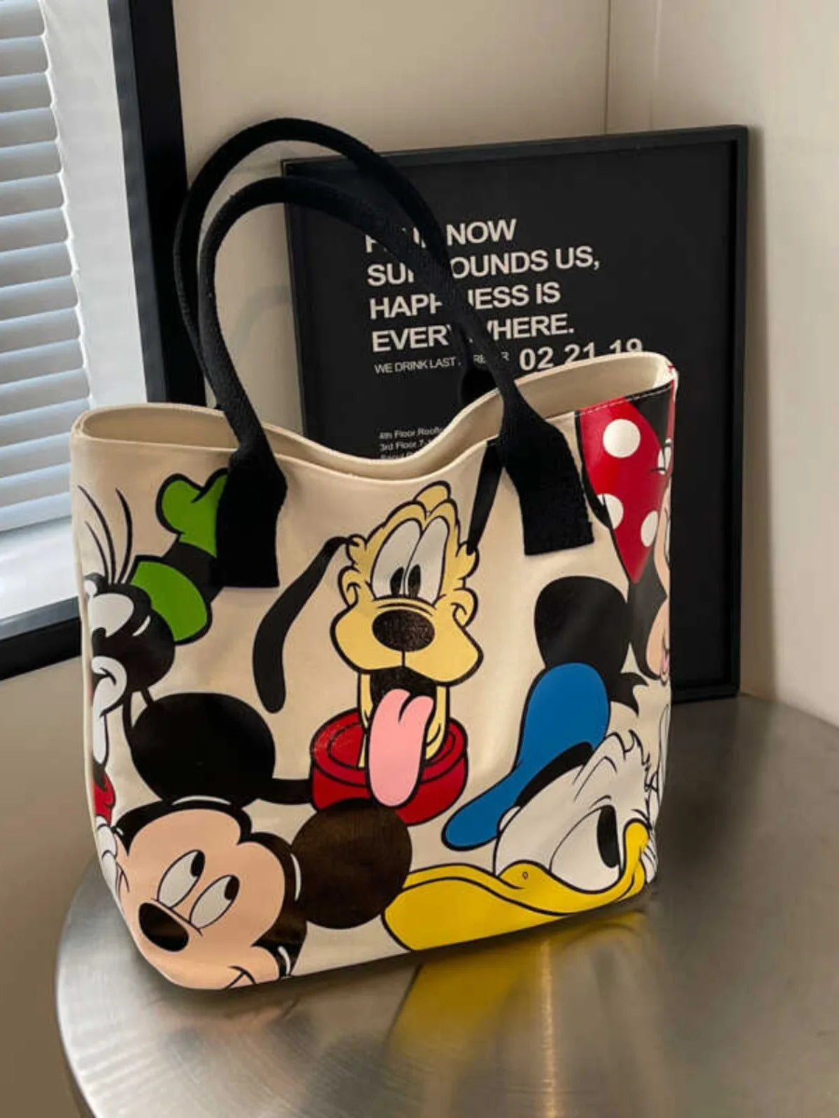 Disney Mickey Canvas Tote Bag – Large Capacity Shoulder Bag for Women & Students, Casual Handbag