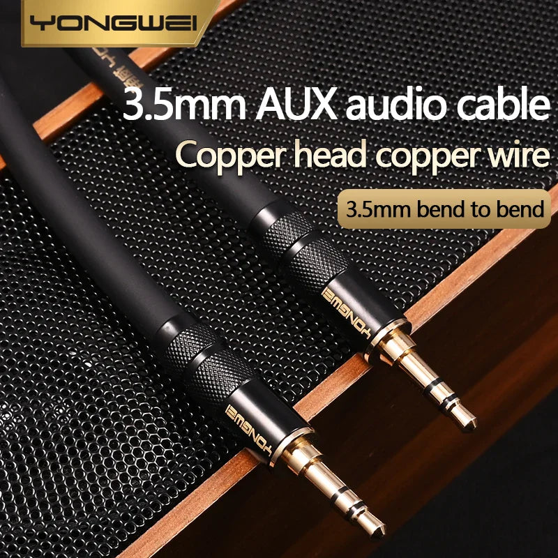 YONGWEI 3.5mm AUX Audio Cable - Straight to Curved Male-to-Male for Car, Mobile Phone, Computer, Speaker and Headset Extension