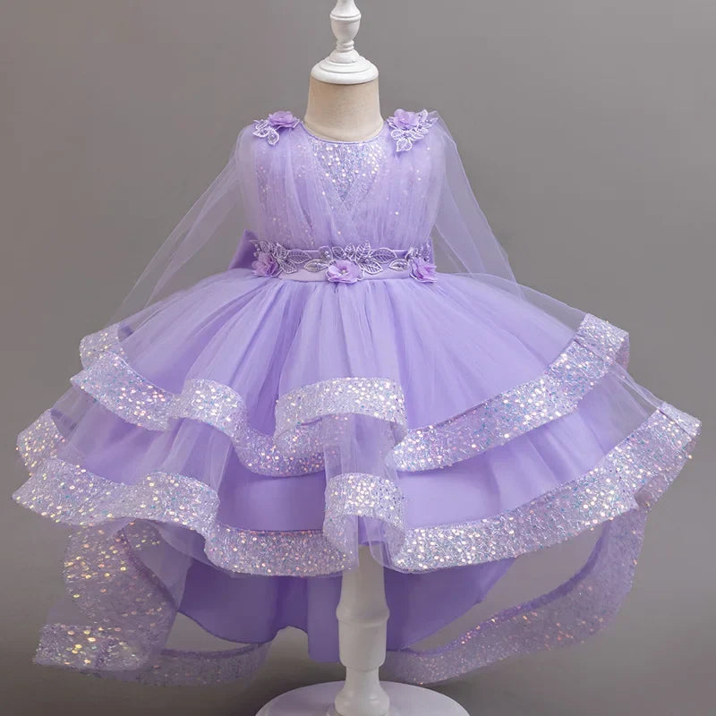Girls Sequin Sleeveless Party Dress - Kids Wedding, Birthday and Performance Costume Dress