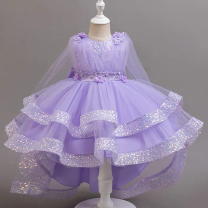 Girls Sequin Sleeveless Party Dress - Kids Wedding, Birthday and Performance Costume Dress
