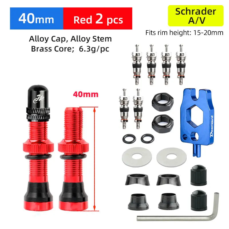 Deemount 2PCS Bicycle Tubeless Schrader Valves — Brass Core CNC Anodized MTB & Road Bike Rim Nipple