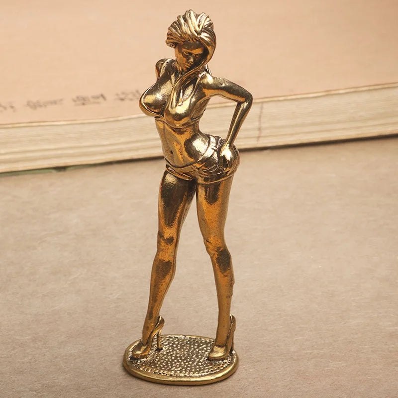 Solid Copper Woman Figurine – Sexy Bikini Beauty Statue, Collectible Model Ornament Gift for Men and Collectors
