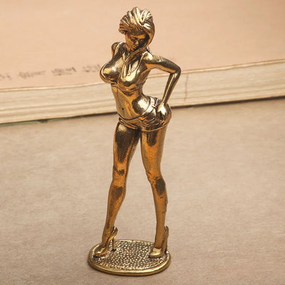 Solid Copper Woman Figurine – Sexy Bikini Beauty Statue, Collectible Model Ornament Gift for Men and Collectors