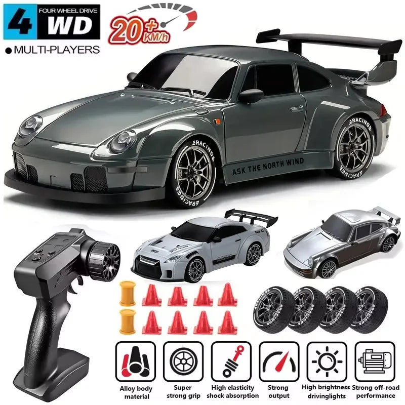 1:24 4WD RC Drift Car – High-Speed 20KM/H Remote Control Racing Toy with Turbo, 2-Speed & LED Lights for Kids & Adults