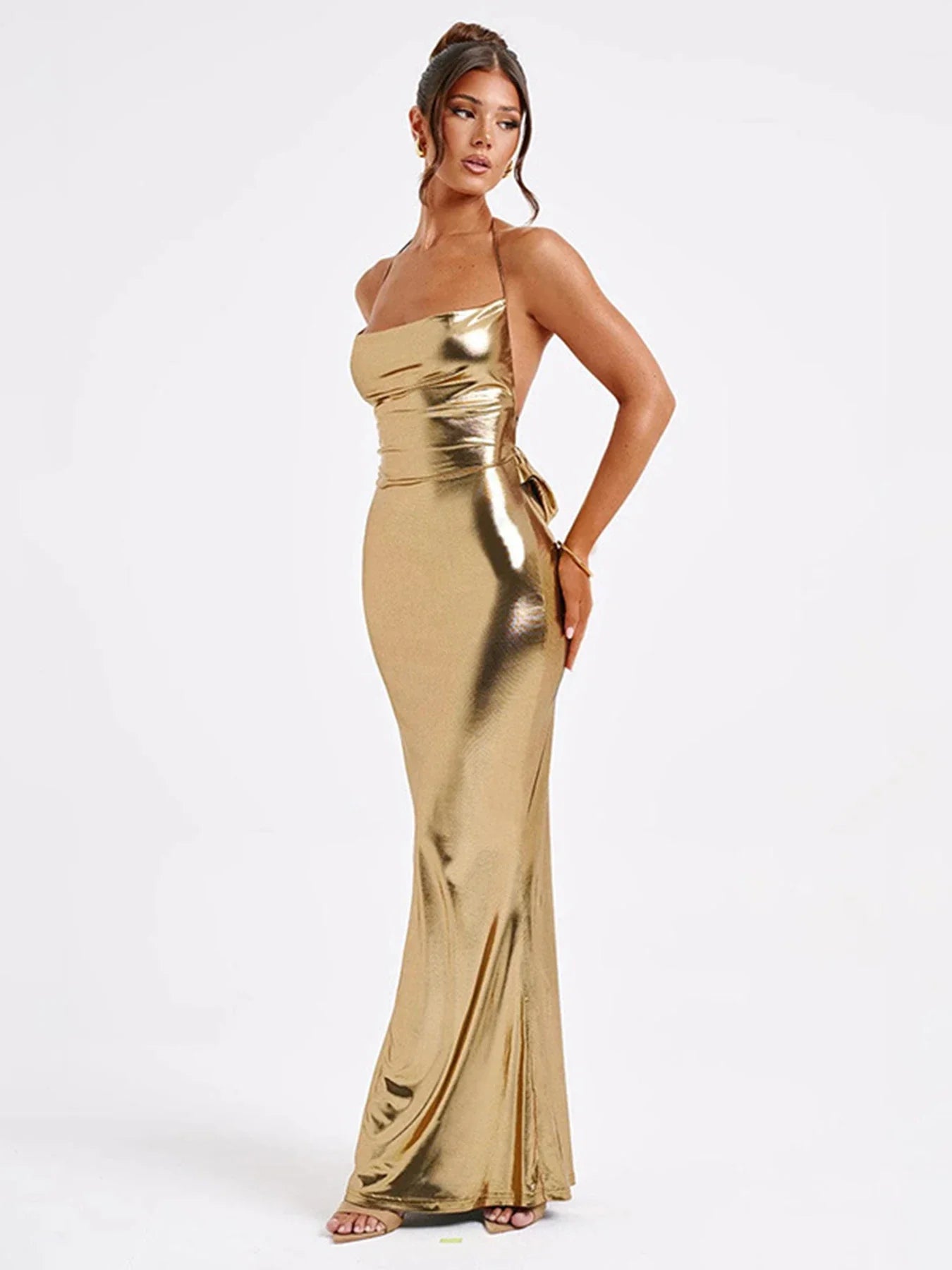 Women’s Summer Dress – Sexy Backless Halter Strap Bandage Long Dress, Slim Solid Off-Shoulder Clubwear & Streetwear