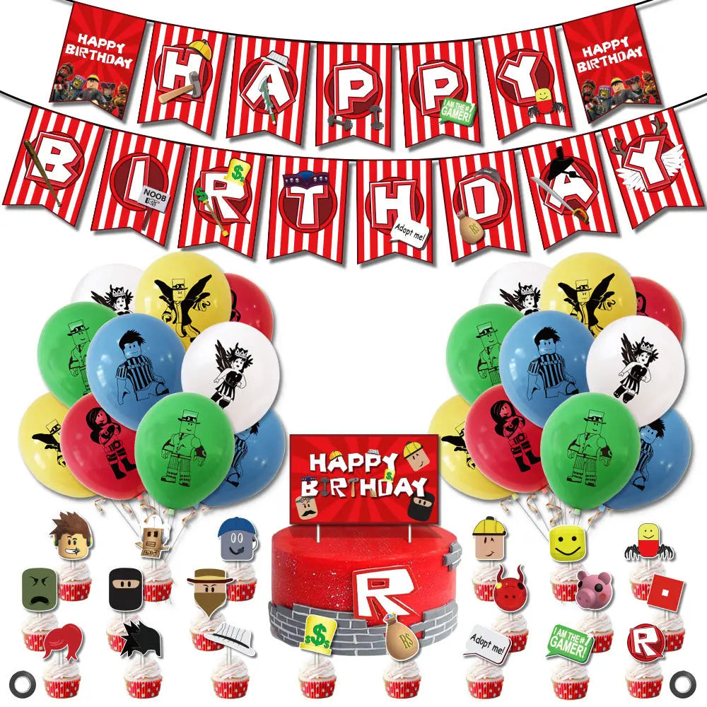 Hot Robot Roblox Kids Party Supplies Set – Disposable Tableware with Paper Plates, Cups, Balloons for Birthday & Baby Shower Decorations