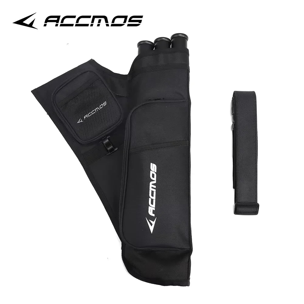 ACCMOS 3-Tube Arrow Quiver Pouch with Adjustable Belt — Recurve & Compound Bow Quiver for Hunting & Target Shooting