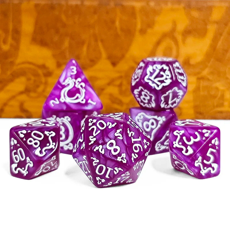 DND 7-Piece Dragon Pattern Polyhedral Dice Set – Role-Playing D&D TRPG Board Game Accessories