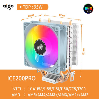 Aigo CPU Cooler with 2/4/6 Heat Pipes — Silent RGB Fan, 3-Pin PWM Radiator for Intel & AMD CPUs