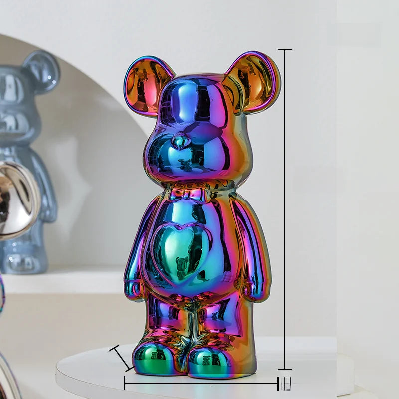 Aesthetic Ceramic Teddy Bear Statue – 17/27cm Bear Figurine Home Decor Ornament