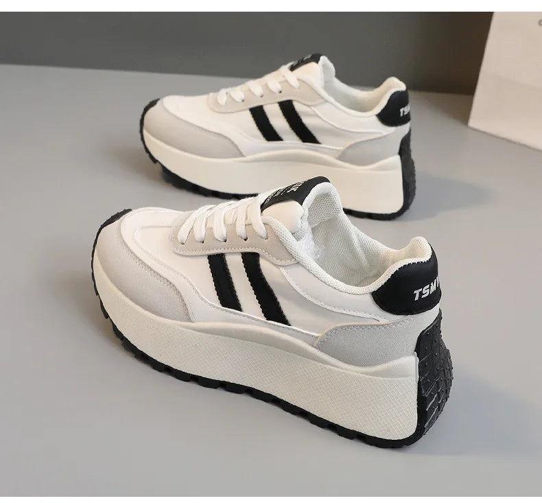 Spring Thick Bottom Women's Shoes – 2024 Summer Casual Patchwork Leather Sneakers, Vulcanized Casual Shoes for Ladies (Chaussure Femme)