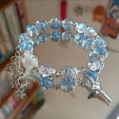 Star Chain Tassel Bracelet for Women – Fantasy Blue Crystal Beads on Elastic Rope, Perfect Gift for Best Friends