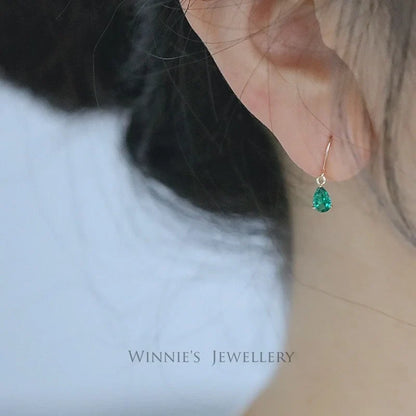 925 Sterling Silver Emerald Zircon Water Drop Earrings for Women – 14K Gold Plated Retro Luxury Jewelry