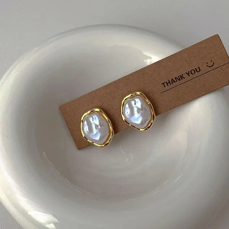 Geometric Irregular Round Pearl Earrings – Minimalist Trendy Jewelry for Women 2024 Gift