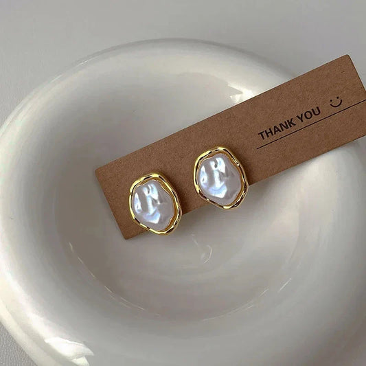 Geometric Irregular Round Pearl Earrings – Minimalist Trendy Jewelry for Women 2024 Gift