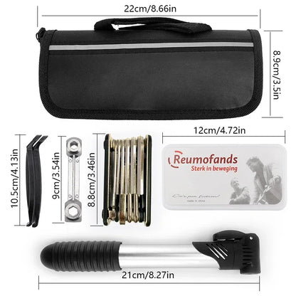 Multifunctional Bicycle Repair Kit – Pump, Tire Patch, Lever & Tools for Road Bike Maintenance