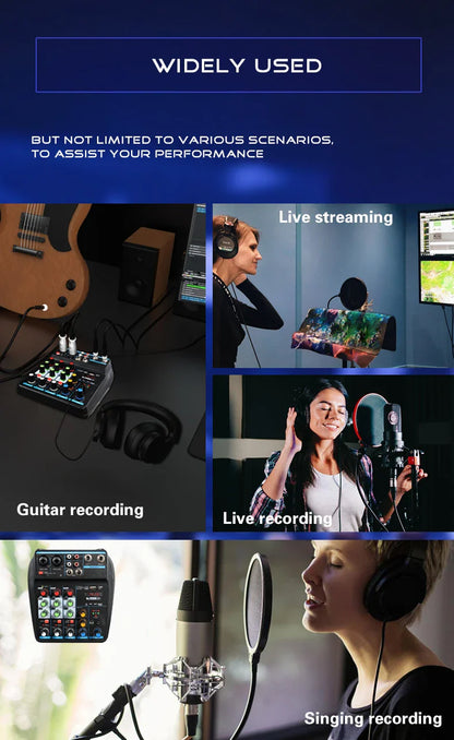 4 Channel DJ Mixer Console – Bluetooth, 48V Phantom Power, USB Audio Interface for Monitor & Karaoke System